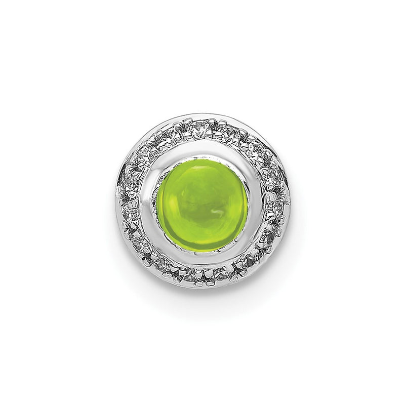 14k White Gold Real Diamond and Cabochon .47 Peridot Chain Slide