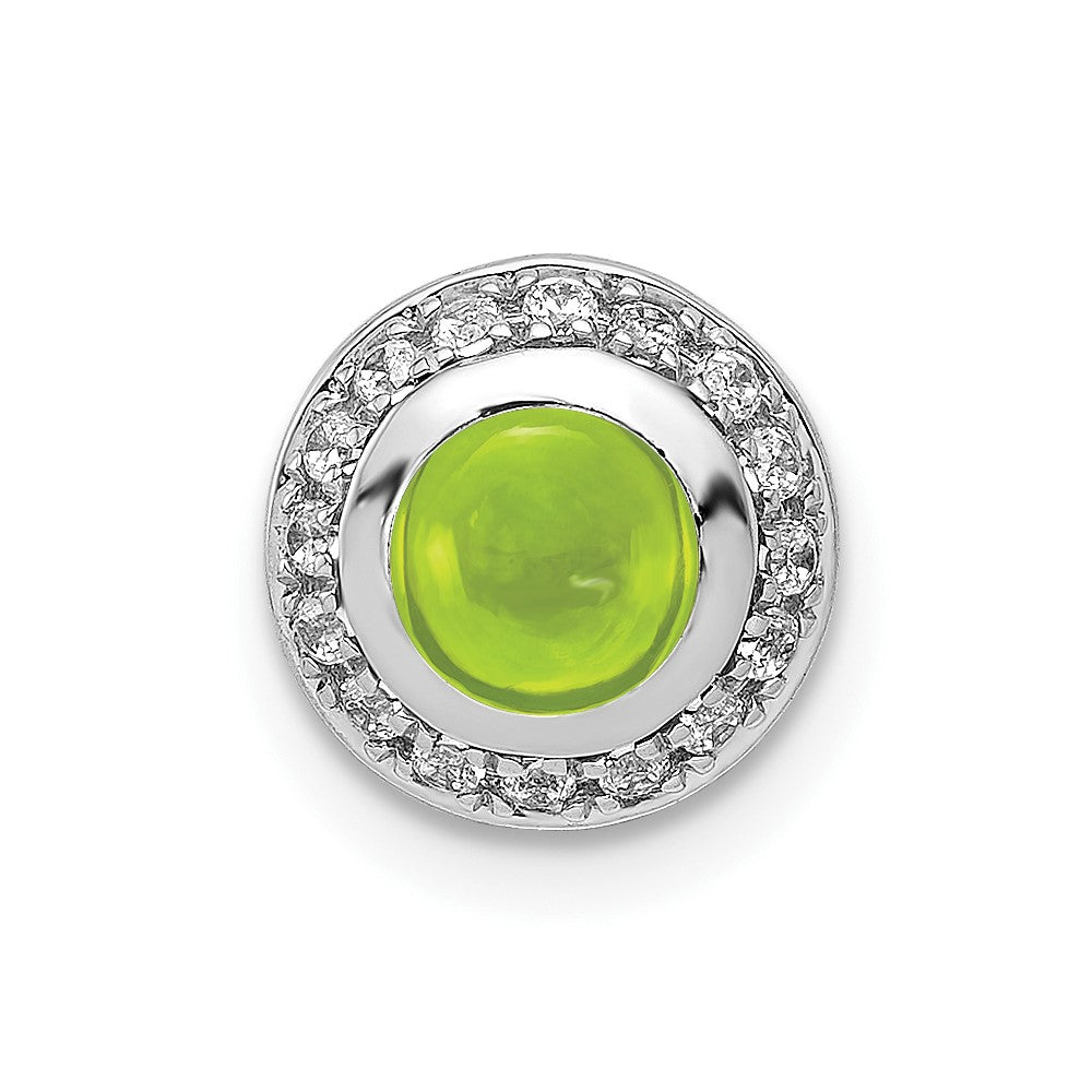 14k White Gold Real Diamond and Cabochon .91 Peridot Chain Slide