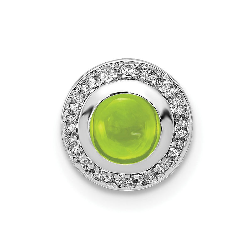 14k White Gold Real Diamond and Cabochon .91 Peridot Chain Slide