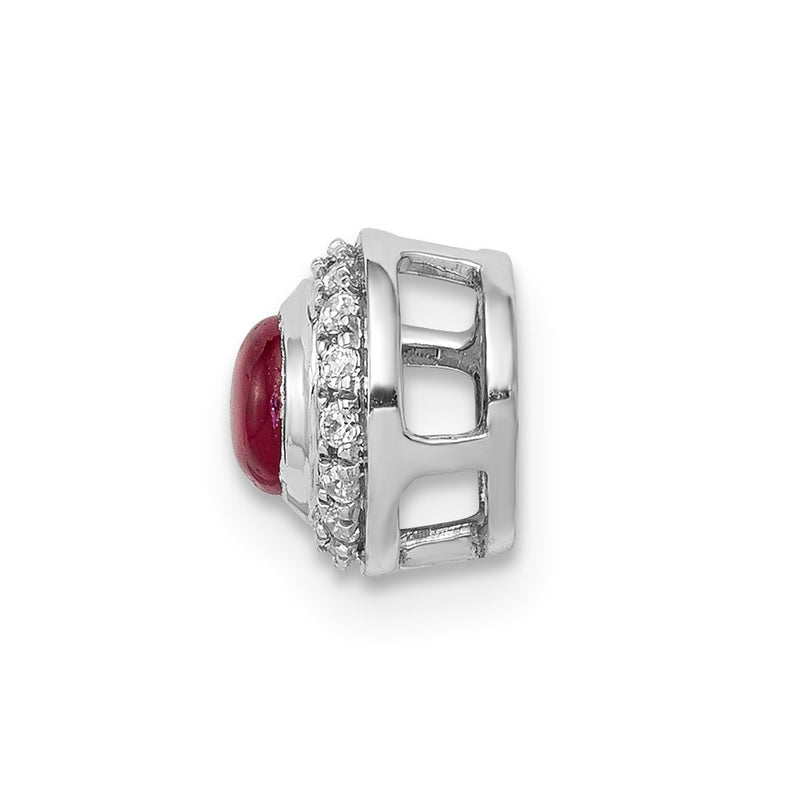 14k White Gold Real Diamond and Cabochon .38 Ruby Halo Chain Slide