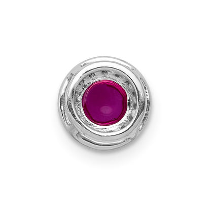 14k White Gold Real Diamond and Cabochon .38 Ruby Halo Chain Slide