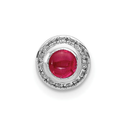 14k White Gold Real Diamond and Cabochon .38 Ruby Halo Chain Slide