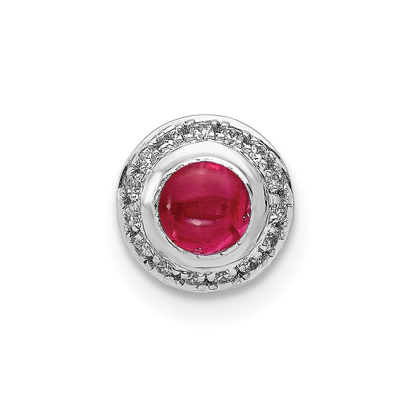 14k White Gold Real Diamond and Cabochon .38 Ruby Halo Chain Slide