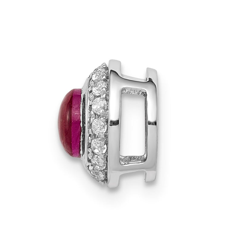 14k White Gold Real Diamond & Cabochon .91 Ruby Halo Chain Slide