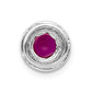Solid 14k White Gold Simulated CZ & Cabochon .91 Ruby Halo Chain Slide