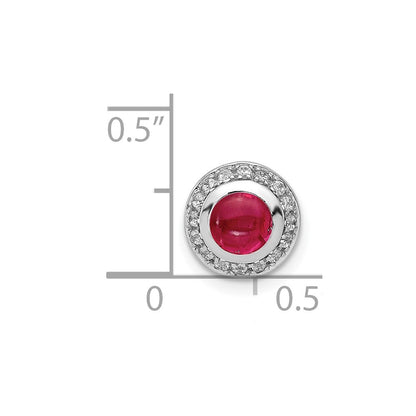 14k White Gold Real Diamond & Cabochon .91 Ruby Halo Chain Slide