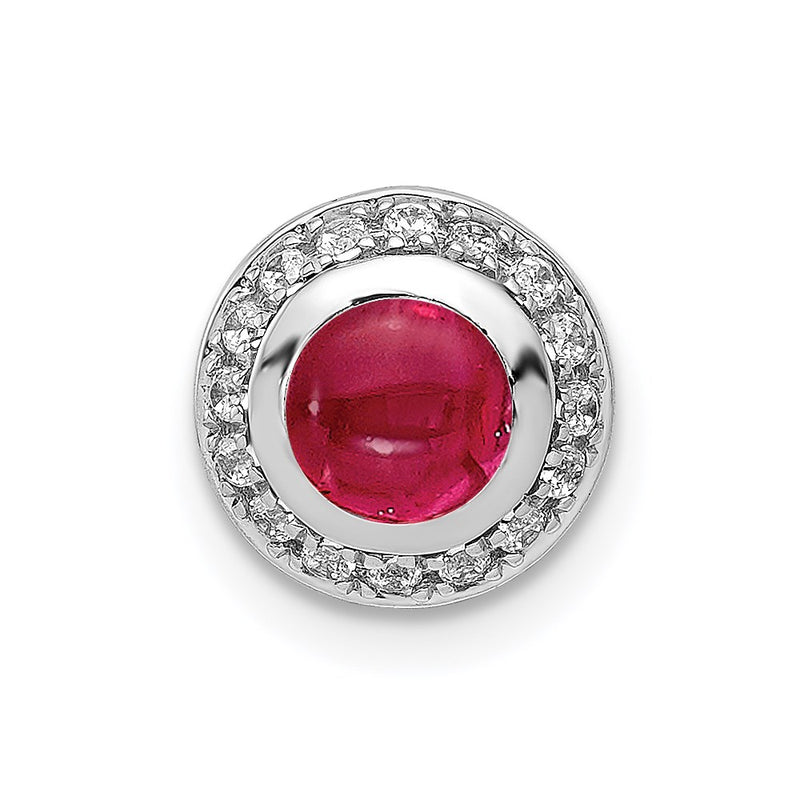 14k White Gold Real Diamond & Cabochon .91 Ruby Halo Chain Slide