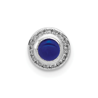 14k White Gold Real Diamond and Cabochon .47 Sapphire Chain Slide