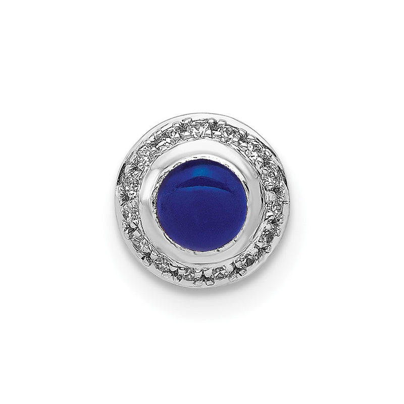 14k White Gold Real Diamond and Cabochon .47 Sapphire Chain Slide