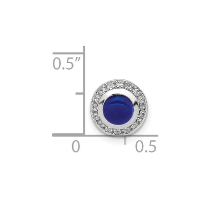14k White Gold Real Diamond & Cabochon .91 Sapphire Chain Slide