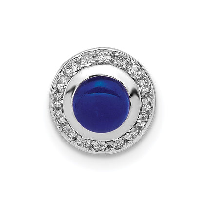 14k White Gold Real Diamond & Cabochon .91 Sapphire Chain Slide