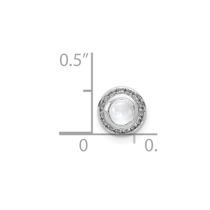 14k White Gold Real Diamond and Cabochon .47 White Topaz Chain Slide