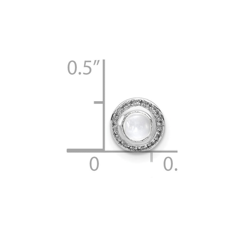 14k White Gold Real Diamond and Cabochon .47 White Topaz Chain Slide