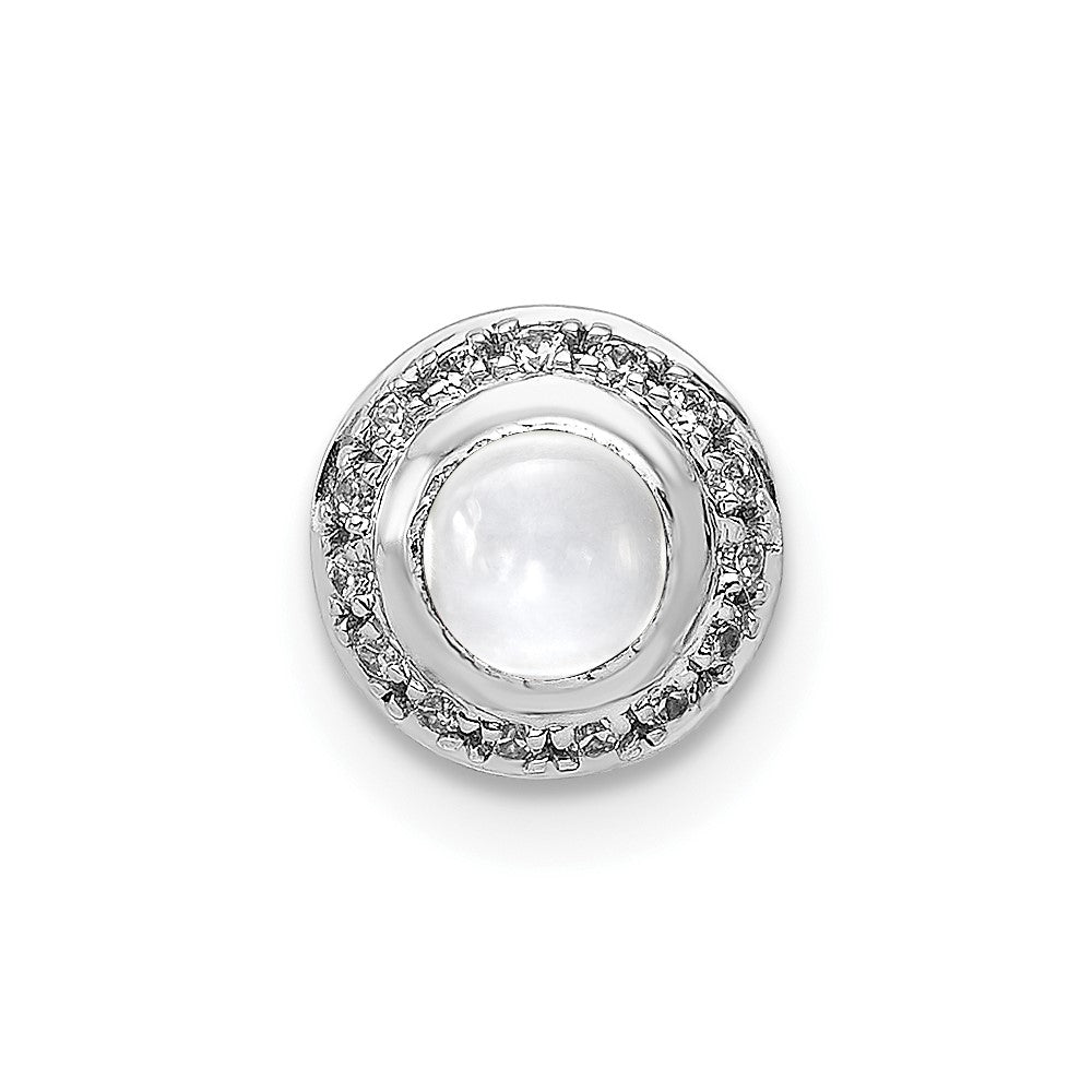 14k White Gold Real Diamond and Cabochon .47 White Topaz Chain Slide