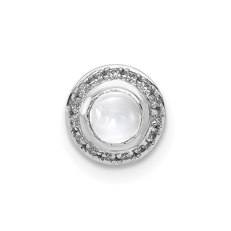14k White Gold Real Diamond and Cabochon .47 White Topaz Chain Slide