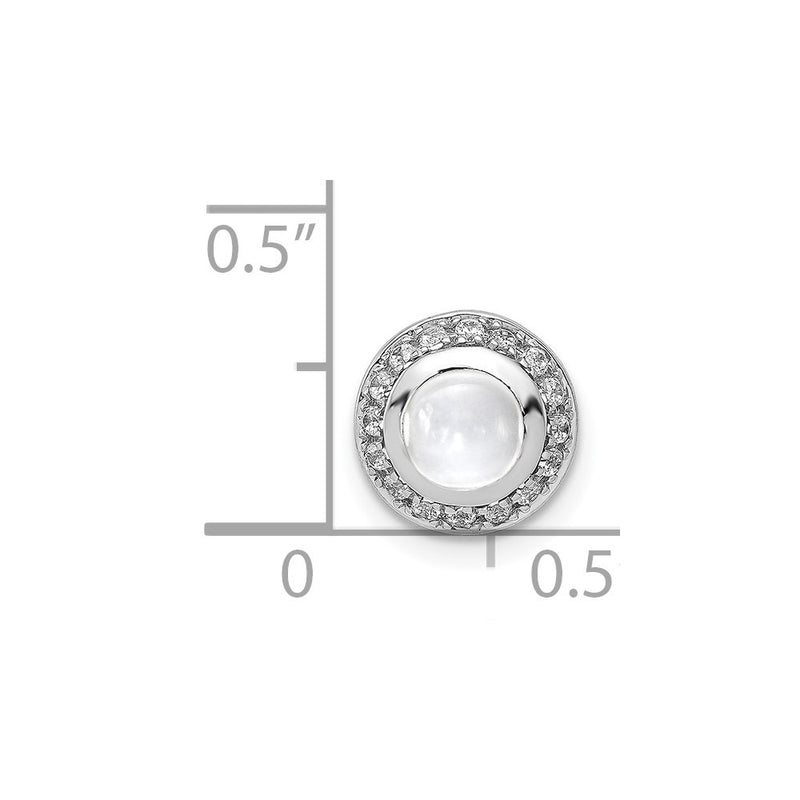 14k White Gold Real Diamond and Cabochon .91 White Topaz Chain Slide