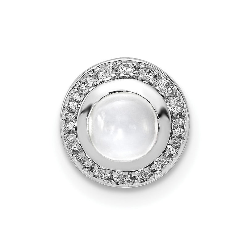14k White Gold Real Diamond and Cabochon .91 White Topaz Chain Slide