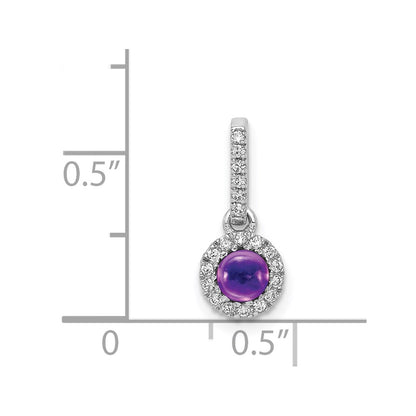14k White Gold Real Diamond and Cabochon .47 Amethyst Pendant