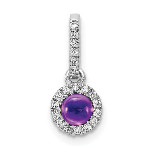 14k White Gold Real Diamond and Cabochon .47 Amethyst Pendant