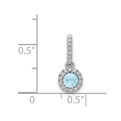 14k White Gold Real Diamond and Cabochon .47 Aquamarine Pendant