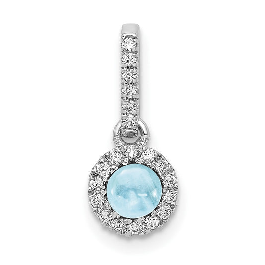 14k White Gold Real Diamond and Cabochon .47 Aquamarine Pendant