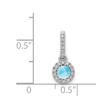 14k White Gold Real Diamond and Cabochon .47 Blue Topaz Pendant