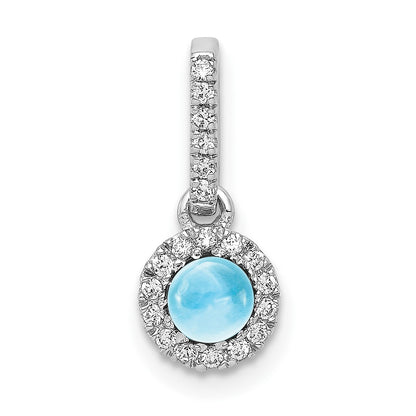 14k White Gold Real Diamond and Cabochon .47 Blue Topaz Pendant