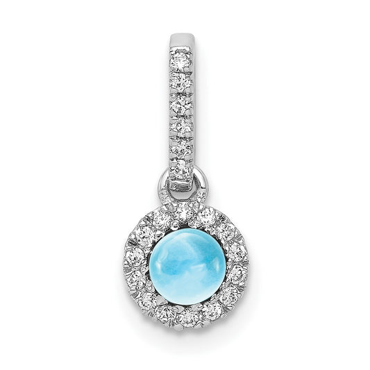 14k White Gold Real Diamond and Cabochon .47 Blue Topaz Pendant