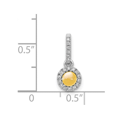 14k White Gold Real Diamond and Cabochon .47 Citrine Halo Pendant
