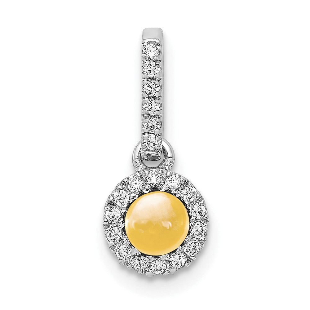 14k White Gold Real Diamond and Cabochon .47 Citrine Halo Pendant