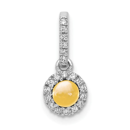 14k White Gold Real Diamond and Cabochon .47 Citrine Halo Pendant