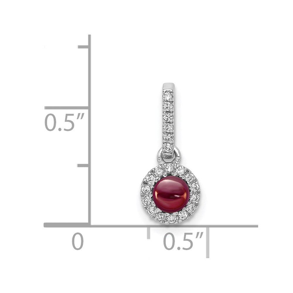 14k White Gold Real Diamond and Cabochon .47 Garnet Pendant