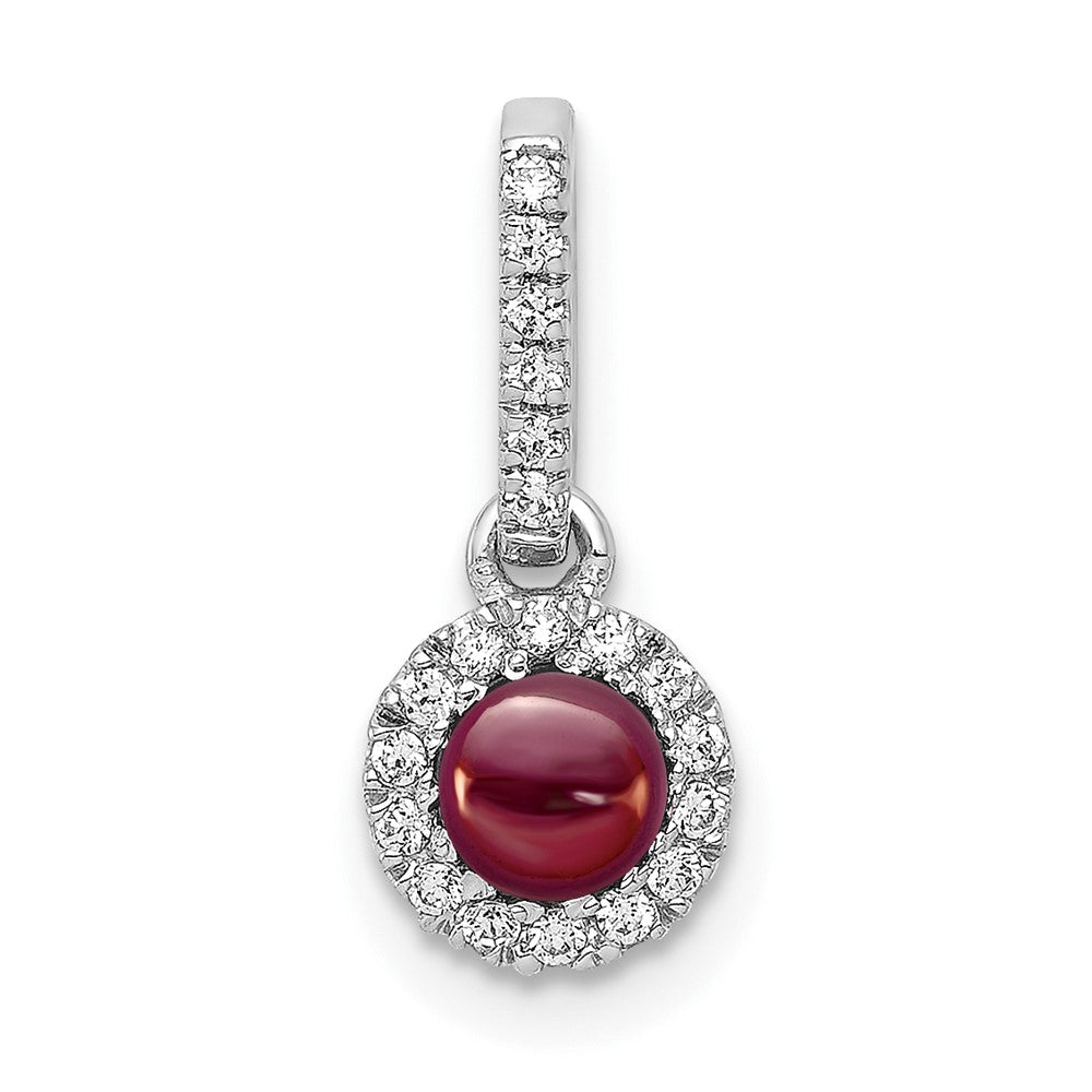 14k White Gold Real Diamond and Cabochon .47 Garnet Pendant