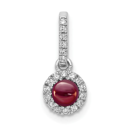 14k White Gold Real Diamond and Cabochon .47 Garnet Pendant