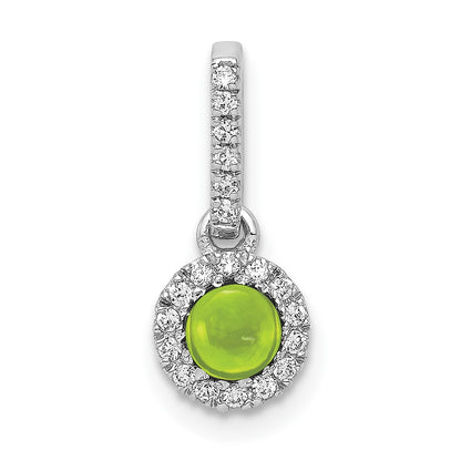 14k White Gold Real Diamond and Cabochon .47 Peridot Pendant