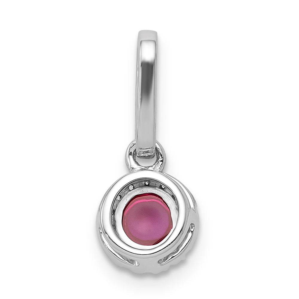 14k White Gold Real Diamond and Cabochon Ruby Halo Pendant