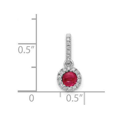 14k White Gold Real Diamond and Cabochon Ruby Halo Pendant