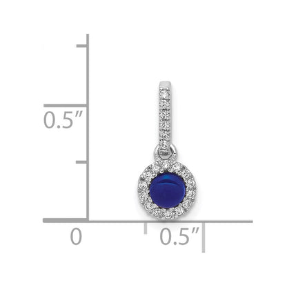 14k White Gold Real Diamond and Cabochon .47 Sapphire Halo Pendant