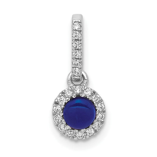 14k White Gold Real Diamond and Cabochon .47 Sapphire Halo Pendant