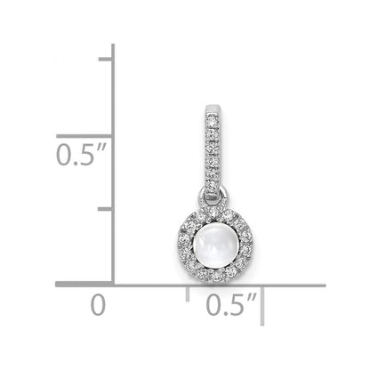 14k White Gold Real Diamond and Cabochon .47 White Topaz Pendant