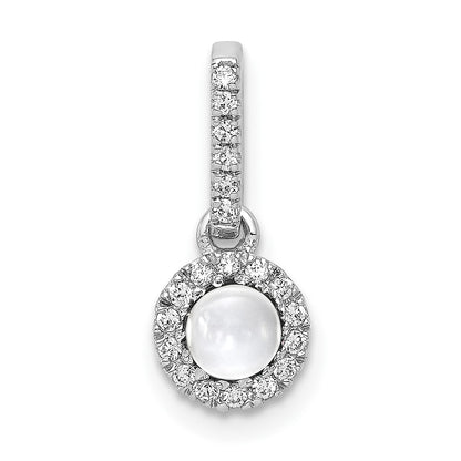 14k White Gold Real Diamond and Cabochon .47 White Topaz Pendant