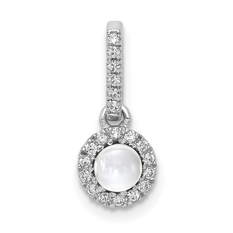 14k White Gold Real Diamond and Cabochon .47 White Topaz Pendant
