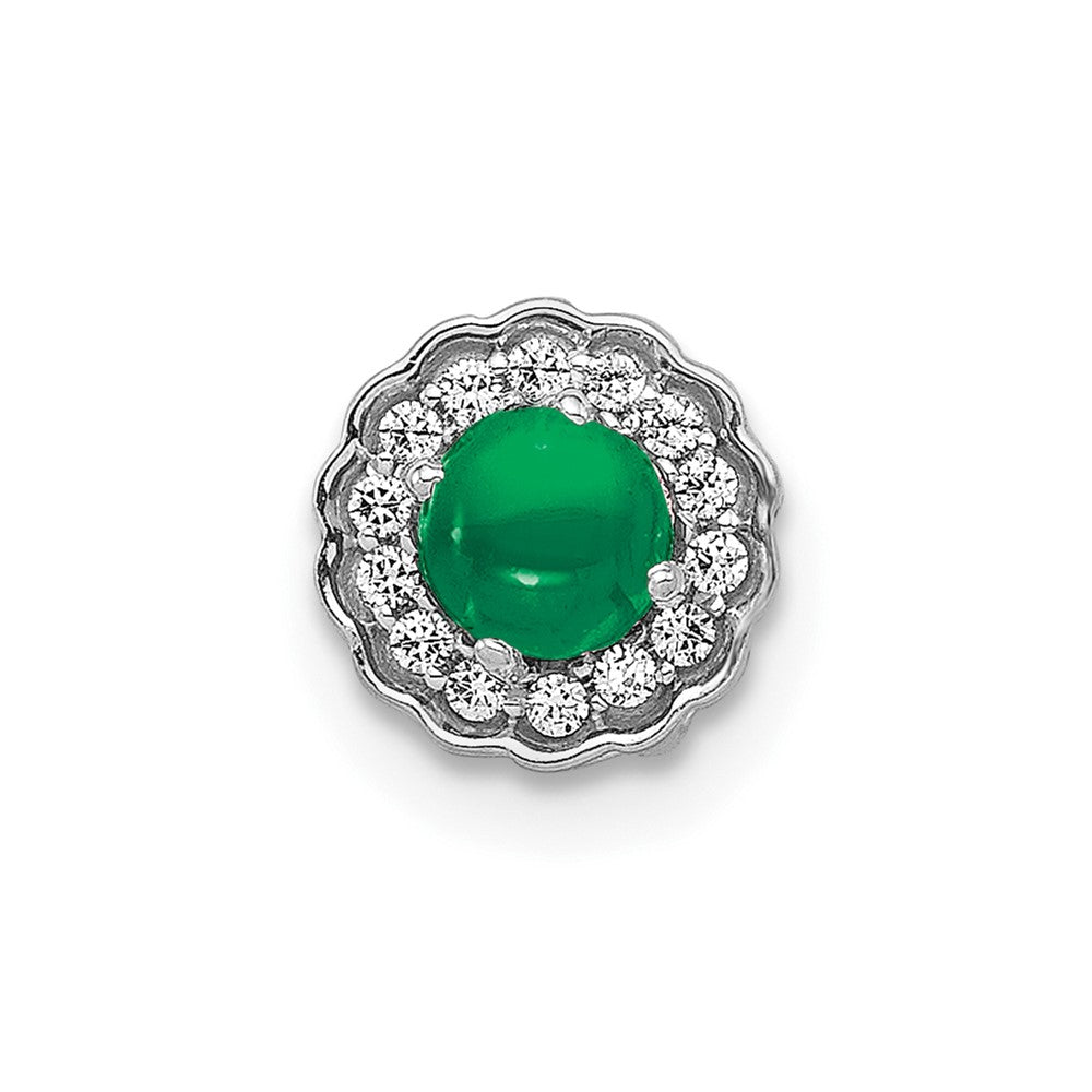 14k White Gold Halo Real Diamond and Cabochon Emerald Chain Slide