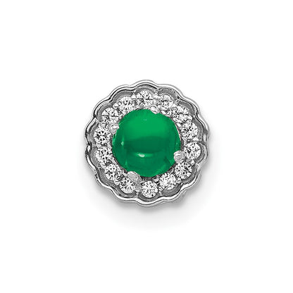 14k White Gold Halo Real Diamond and Cabochon Emerald Chain Slide