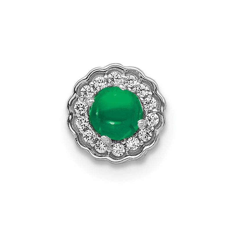 14k White Gold Halo Real Diamond and Cabochon Emerald Chain Slide