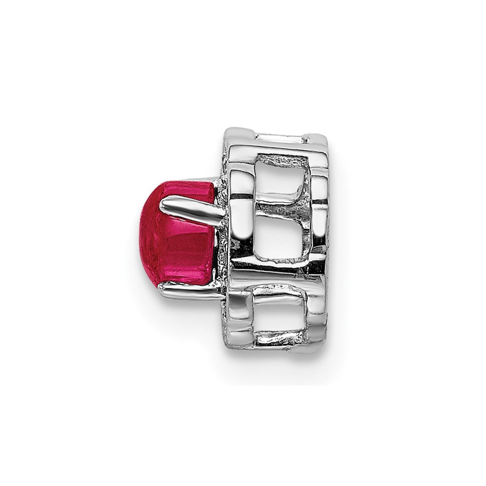 14k White Gold Real Diamond and Cabochon .38 Ruby Chain Slide