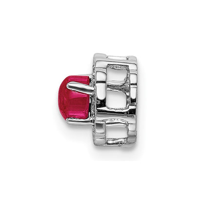 14k White Gold Real Diamond and Cabochon .38 Ruby Chain Slide