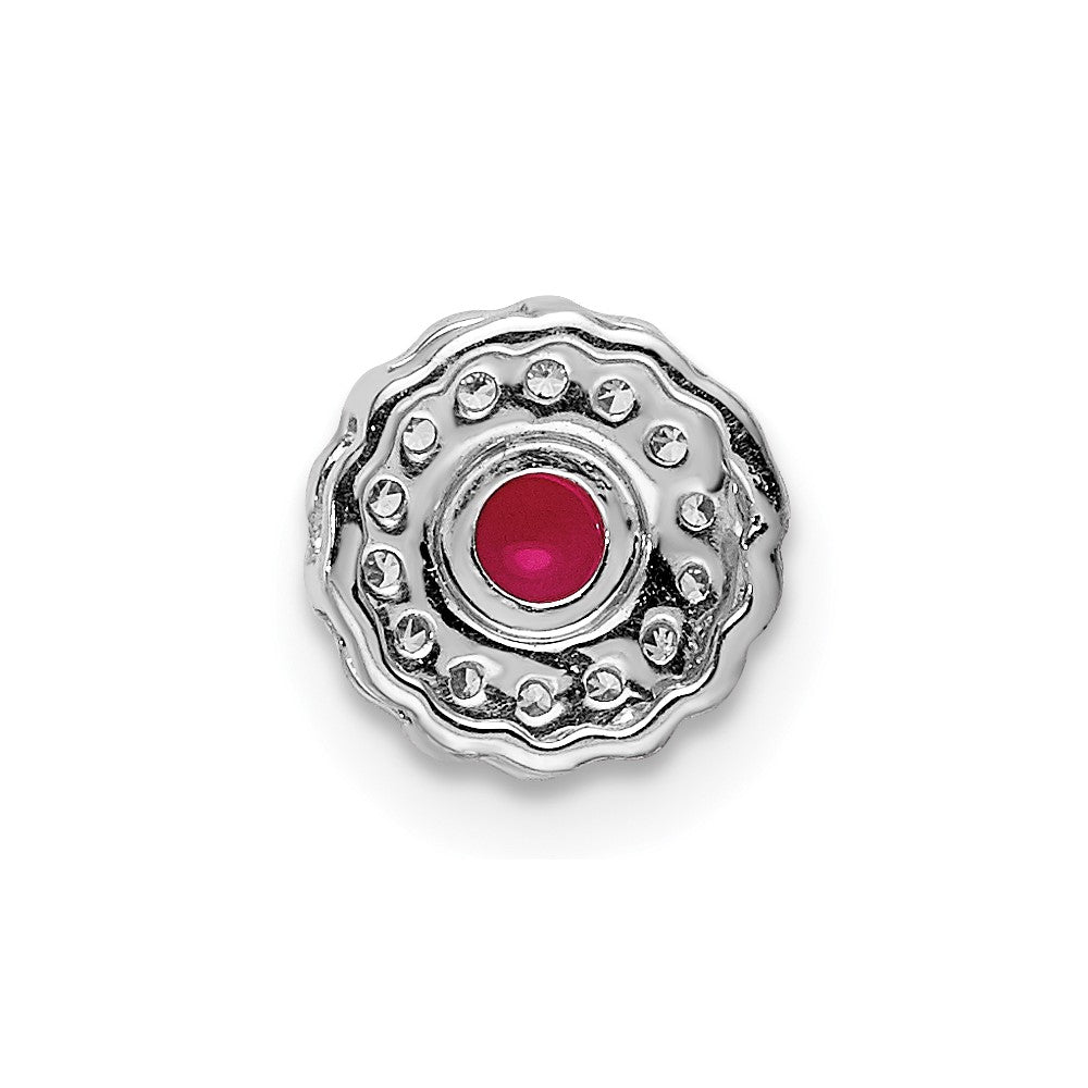 14k White Gold Real Diamond and Cabochon .38 Ruby Chain Slide