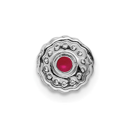 14k White Gold Real Diamond and Cabochon .38 Ruby Chain Slide