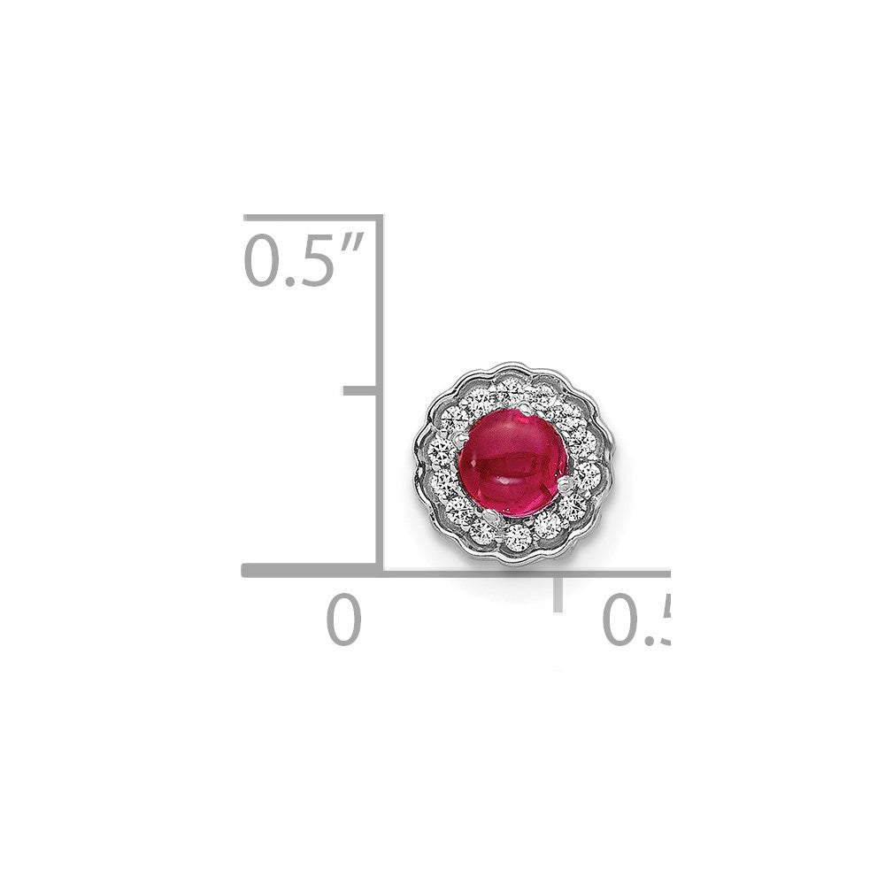 14k White Gold Real Diamond and Cabochon .38 Ruby Chain Slide